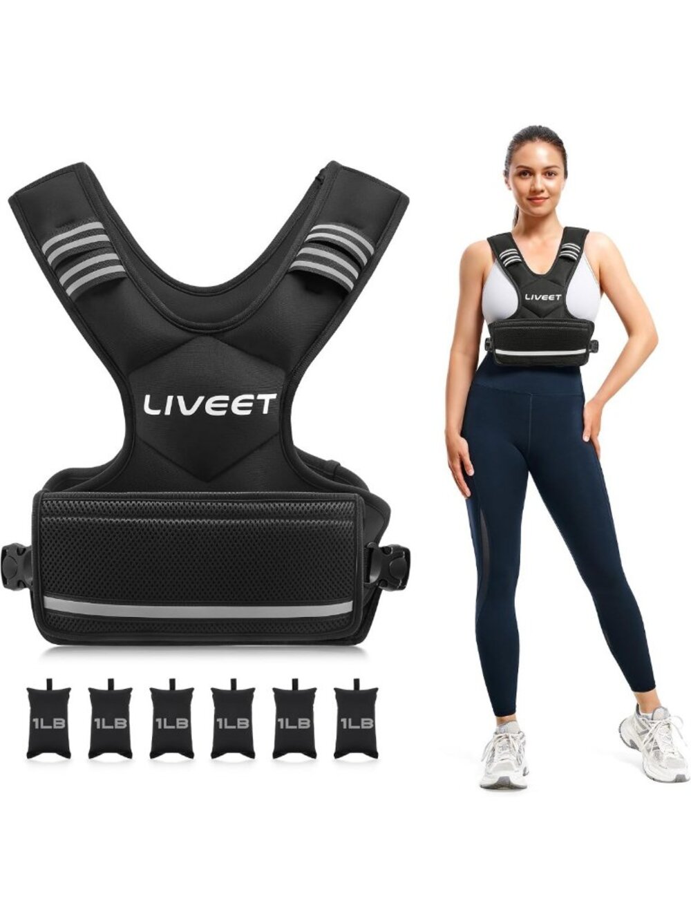 Adjustable Weighted Vest for Fitness, 4-32lb, Reflective Strips, Strength